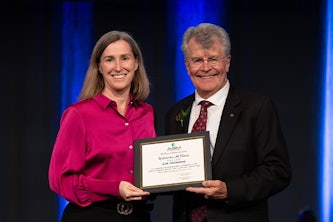 (From left) Kathy Flores has been elected a Fellow of ASM (American Society for Metals) International and was presented an award by David Williams, the 2022-23 president of ASM International. (Credit: Kathy Flores)