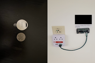 Researchers working with Chenyang Lu developed tailored contact tracing algorithms for different areas of the ICU using coin-sized beacons (left) that attach to health care workers’ badges and transmit location information to strategically placed receivers (right). (Photos courtesy of Jingwen Zhang)