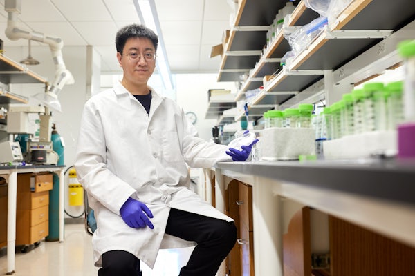 Ping-I (Dennis) Chou has studied water chemistry and plastics in the environment during his time at WashU, inspired in part by concerns about the ubiquity of discarded face masks during the COVID pandemic. (Photo: Jeannie Liautaud/Washington University)