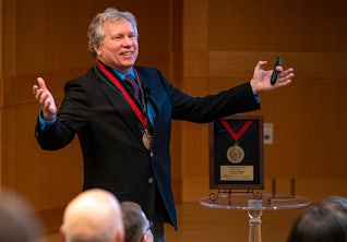 Jay Turner delivers an address at his installation ceremony as the James McKelvey Professor of Engineering Education in the James McKelvey School of Engineering. (Photo: Sid Hastings/Washington University)