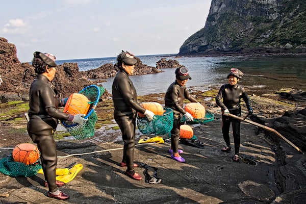 Women in Jeju, South Korea, known as Haenyeo, make a living diving in icy cold water for seafood and seaweed. Tae Seok Moon plans to study whether bacteria plays a role in the tolerance of cold water by these divers and by those in the U.S. military. (Photo credit: iStock photo)
