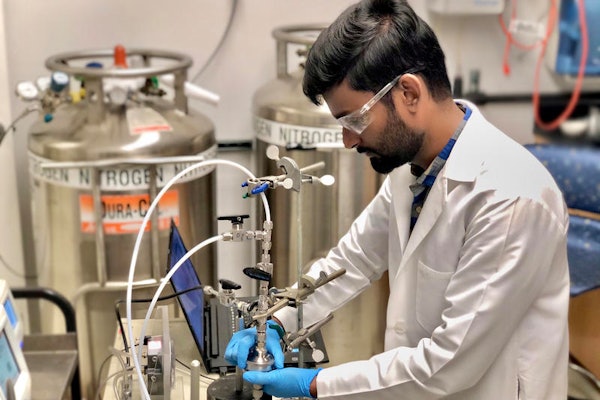 Washington University engineering graduate student David Dhanraj is part of a team of engineers testing how well different household and hospital-grade materials block tiny particles.