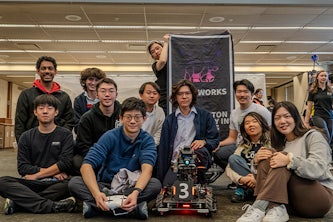 The Ursaworks team finished second at the 2024 Midwest Robomaster competition.   From left to right: Adheet Ganesh, Xunhao Li, Thomas Upin,  Xinshi Feng, Haoyu (Mark) Quan, Thomas Dong, Bruce Li, Steven Luyapan, Erin Chen and Anny Qiao (Photo credit: Mark Quan)