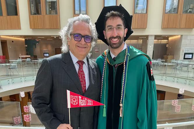 Habib Chamoun (left) learned about an opportunity to teach at the Sever Institute through his son, Antoine.