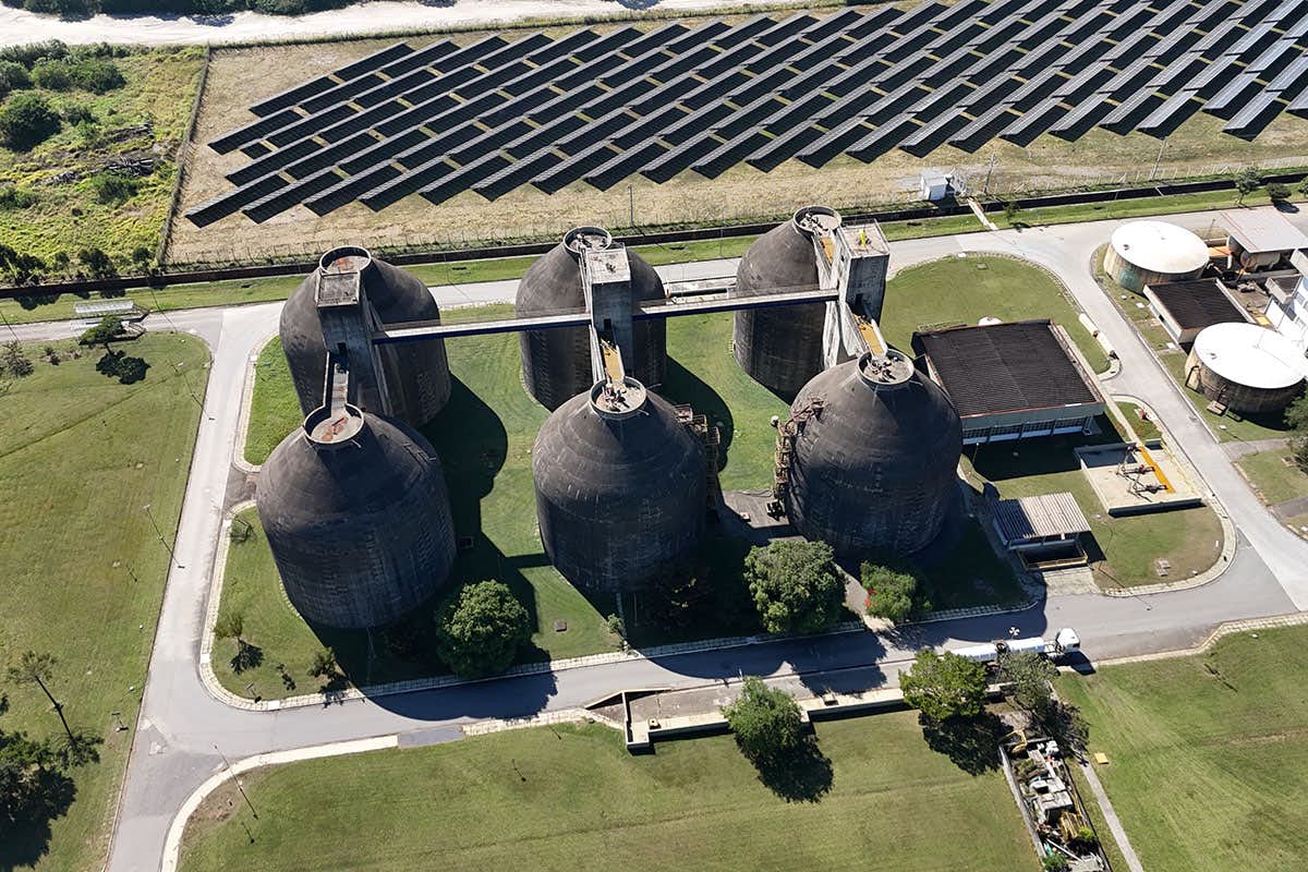 Aerial view of fermentation tanks used in industrial sewage treatment. WashU researchers will investigate adding light to tanks such as these to further increase production of volatile fatty acids from sludge. (Photo: Shutterstock)